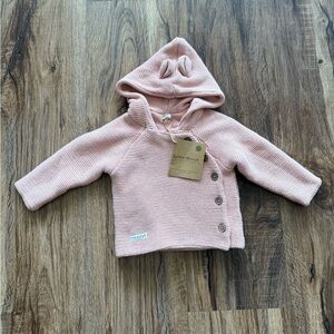 Pink Hooded Cardigan Sweater with Ears